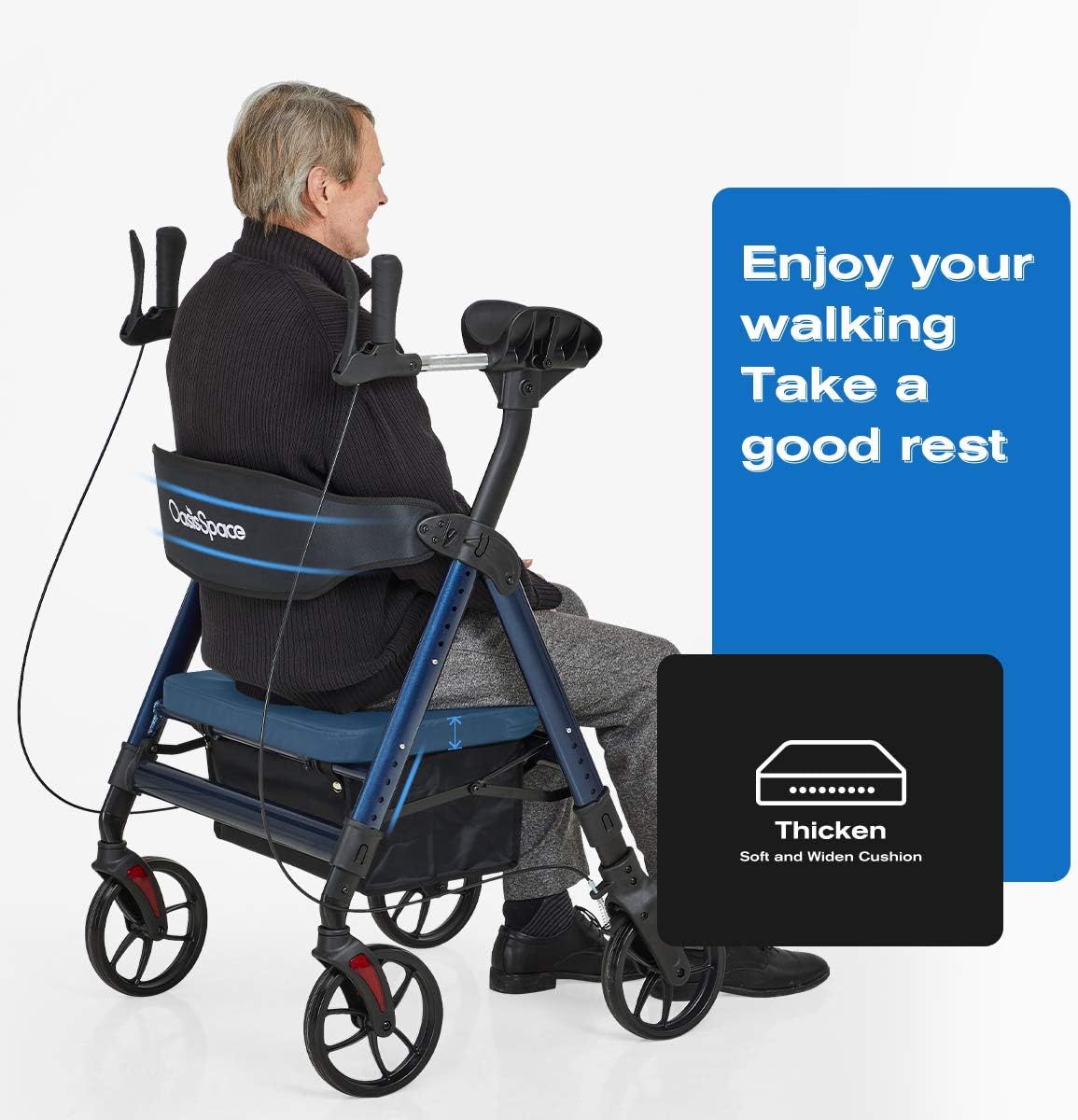 OasisSpace Heavy Duty Upright Walker with Seat - Walkers for Seniors Support up 450 lbs with Upgrade Armrest, Bariatric Forearm Walker with Oversize Padded Seat & Backrest : Health & Household