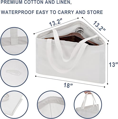 Miniatura 5 de PuGez Bolsa de almacenamiento plegable triangular con asas, 18 x 13 x 13.2 pulgadas, blanco, algodón, lino