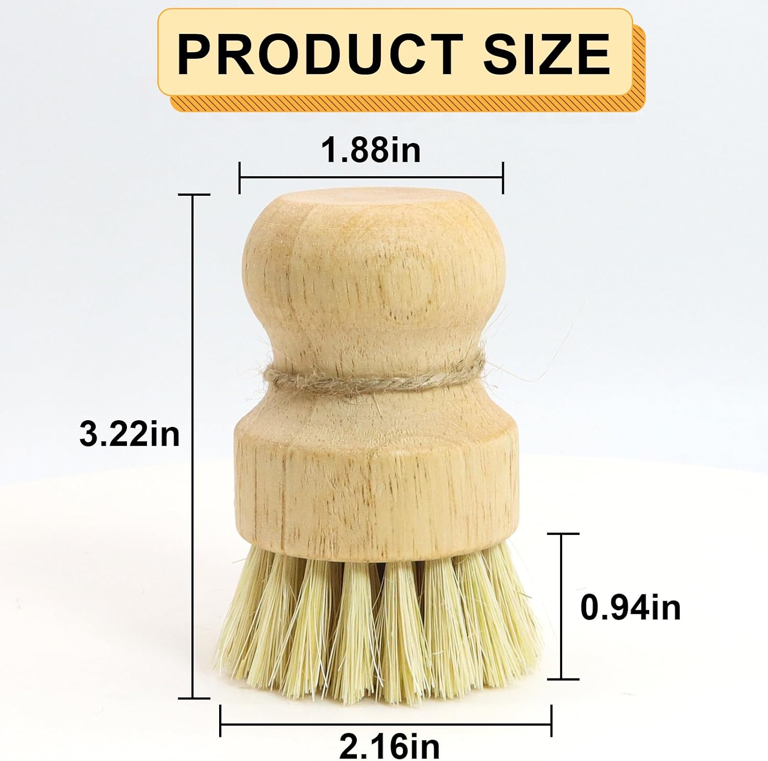 Bamboo Dish Brush,2PCS Wood Dishes Scrub Brush,Kitchen Dish Brush Natural Sisal Bristles with Hook for Cleaning Dishes,Sink, Cast Lron Pan/Pot