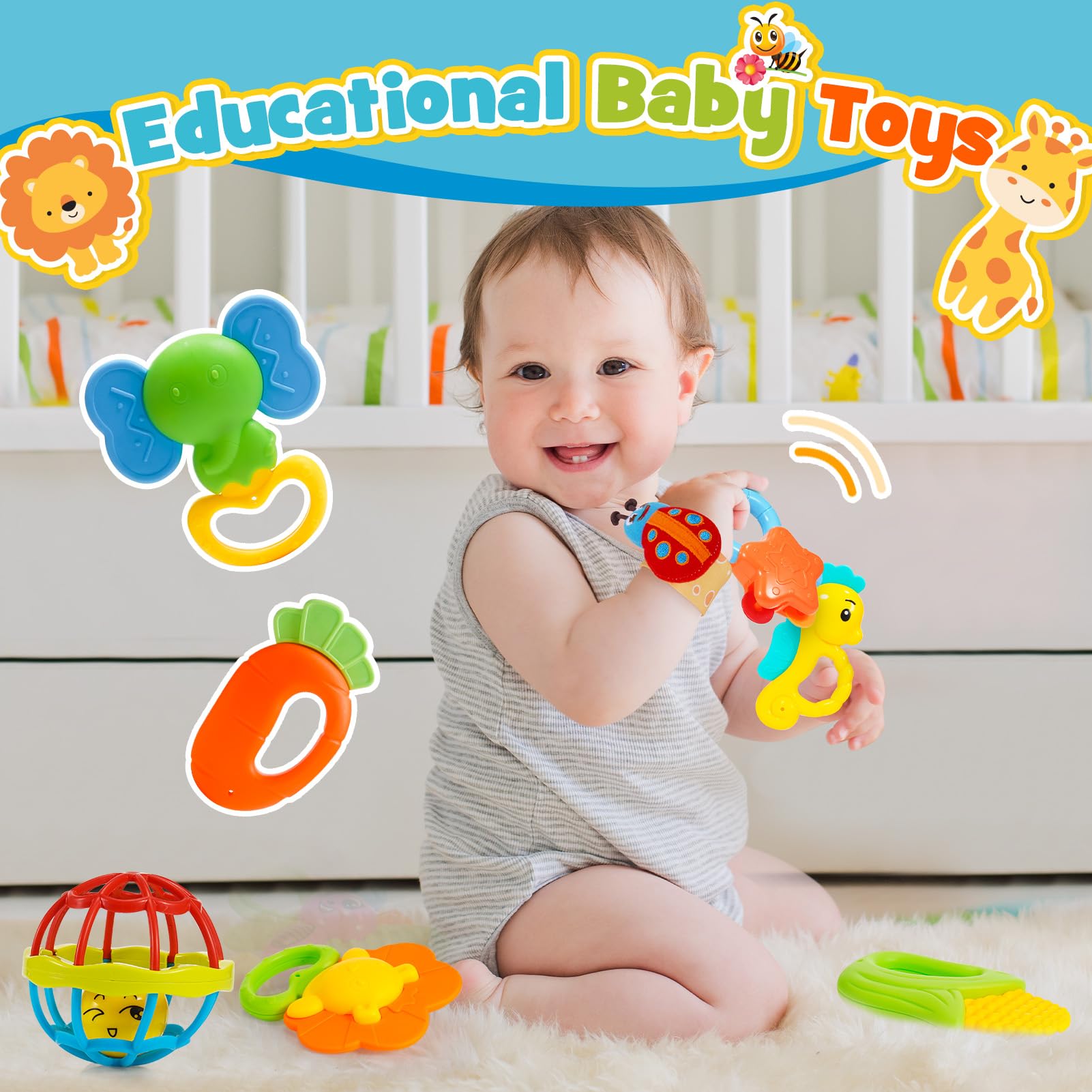 Set De 14 Sonajeros Para Bebés 0-12 Meses Con Caja De Almacenaje – Juguetes Sensoriales Y Mordedores Sin BPA