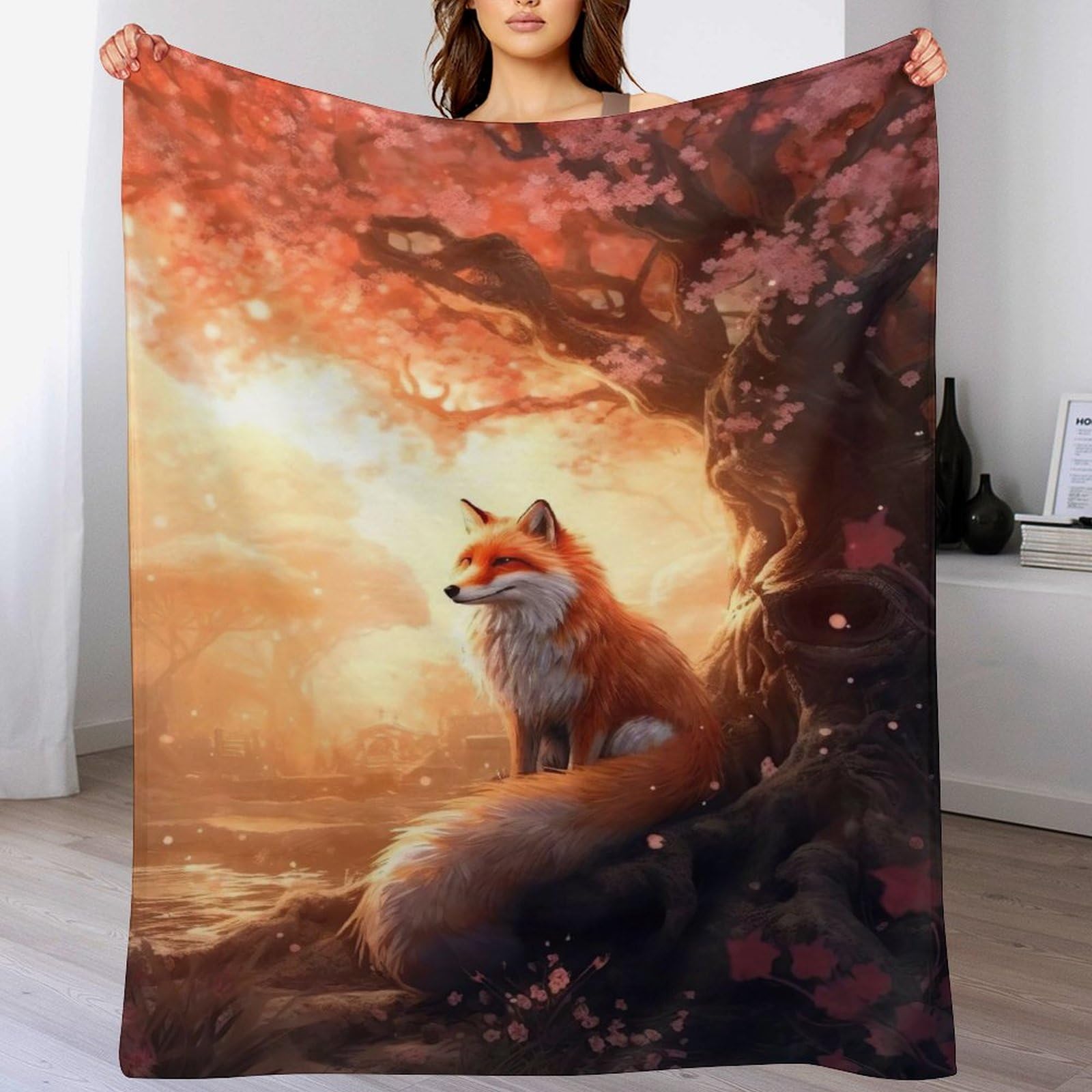 Couverture renard en flannel pour canapé et lit de style plaid douillet 130x180cm