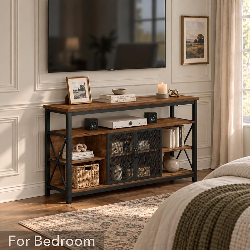 BON AUGURE Tall TV Stand for TVs up to 65 Inch, Industrial Wood Entertainment Center with Storage Cabinet, Farmhouse TV Media Console for Living Room and Bedroom (32 Inch High, Rustic Oak) image 6