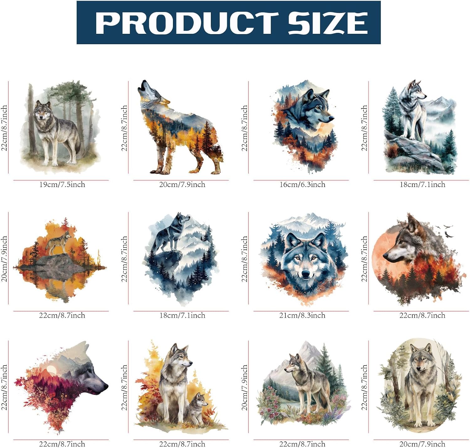 SUPERDANT 12PCS Wolf Iron on Transfer Paper Forest Animals Heat Transfer Sticker Washable Iron on Decals for T Shirts DTF Transfers Ready to Press for Clothing Hoodie Jackets DIY Gift image 2