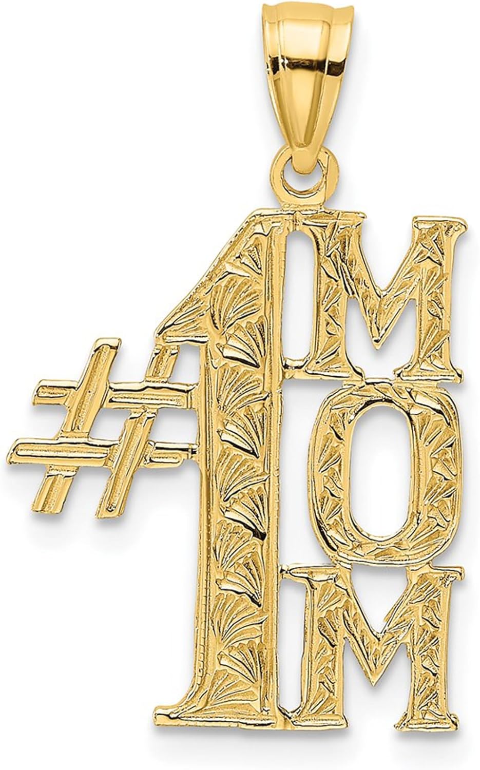 DewberryDiamonds 14K Yellow Gold #1 MOM Vertical Charm Pendant for Mother's Day (Weight : 0.98 gm, Length : 21.5 mm, Width : 15.1 mm)