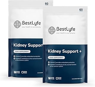 BestLyfe Kidney Support+ Supplement | 14 Nutrients & Vitamins | Twin Pack | 120 Capsules | Liver, Gallbladder and Spleen Support | Healthy Urinary Tract | UK Made