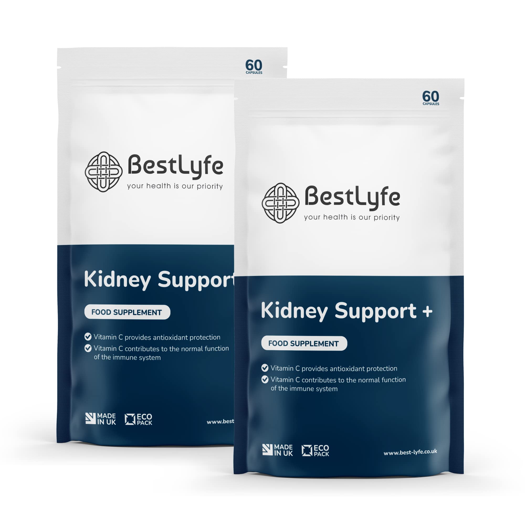 BestLyfe Kidney Support+ Supplement | 14 Nutrients & Vitamins | Twin Pack | 120 Capsules | Liver, Gallbladder and Spleen Support | Healthy Urinary Tract | UK Made