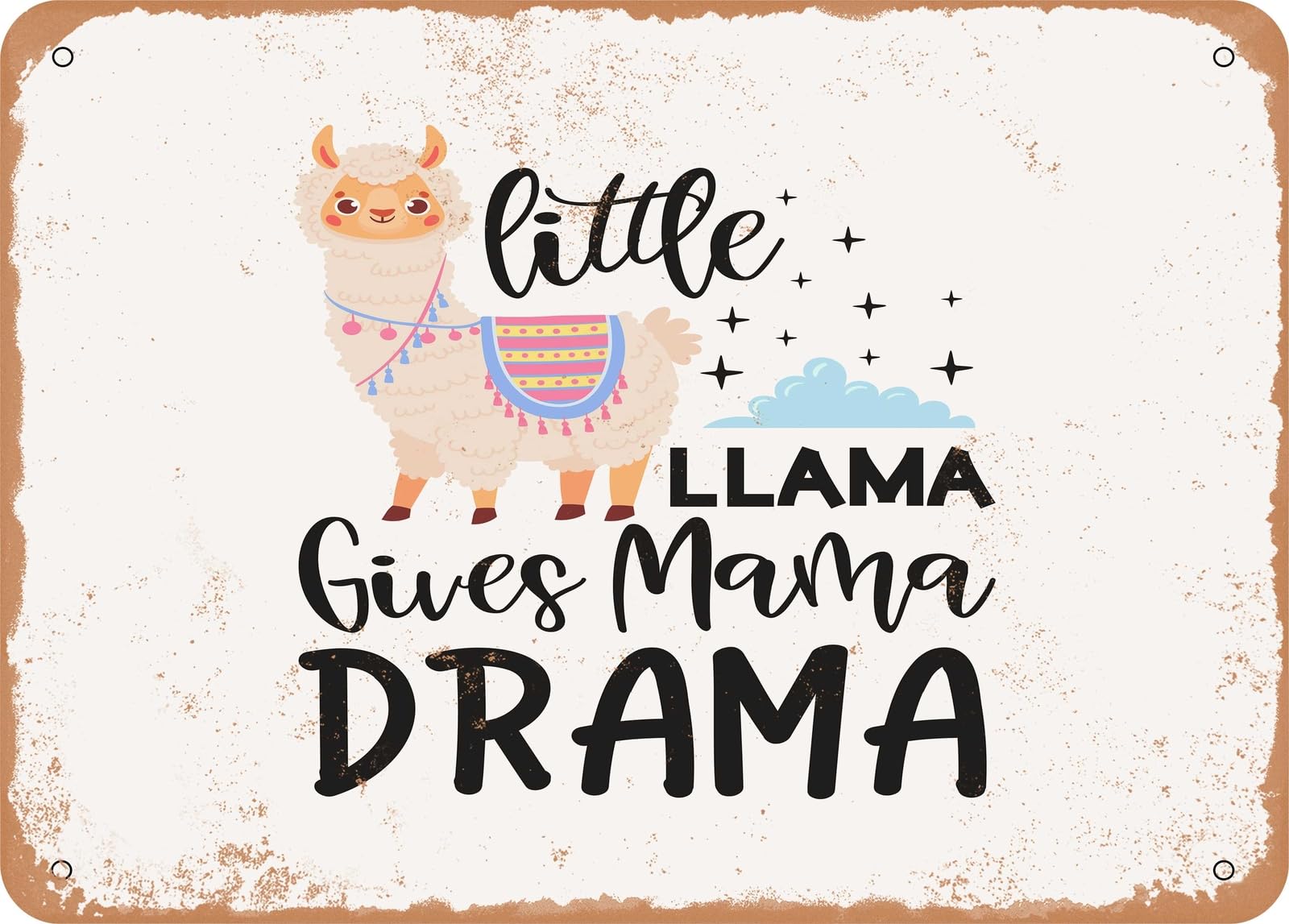 Miaomansenstore Metal Sign - Little Llama Gives Mama Drama - 2 - Vintage Rusty Look Sign Home Decor