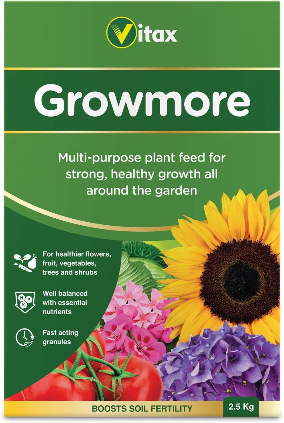 General Purpose Growmore Plant Feed Fertiliser Fast Acting Encourages Growth & Heavy Crops for Fruit Veg Flower Lawn Enriched with Nutrients (2.5kg)