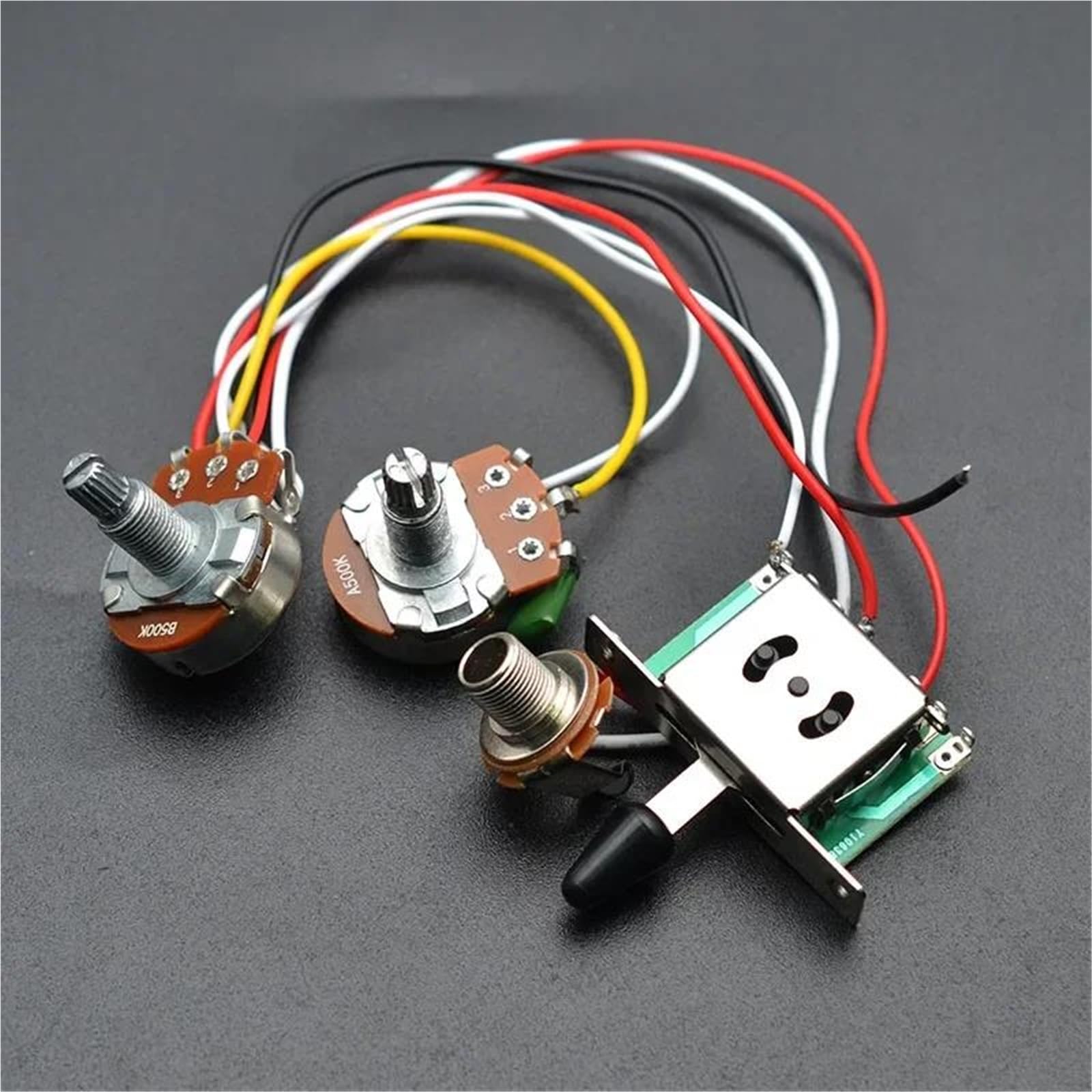 Kit Arnés Precableado Arnés de cables para guitarra de 3 pastillas preinstalado A500K B500K Potenciómetro grande Interruptor de 5 posiciones 1 Volumen 1 Tono