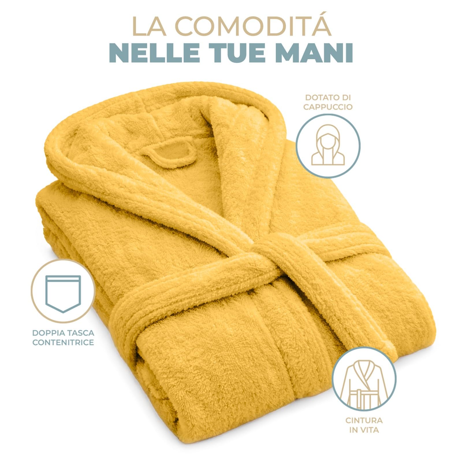 PARAMAISON Marte Accappatoio in Cotone Spugna 420 g/m² con Cappuccio – Unisex Uomo Donna, Morbido e Super Assorbente, con Tasche e Cintura, Ideale per Palestra, Piscina e Casa | Salvia XL (52-54) EU