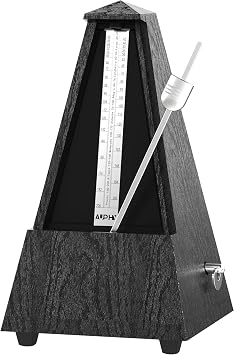 M360 AUPHY Mechanical Metronome with Accent Bell for Piano Violin Guitar Drums Saxophone etc,Classic Pyramid Design,Multiple Beat Modes Range Tempo(40-208BPM) Easy to Use, Black Woodgrain