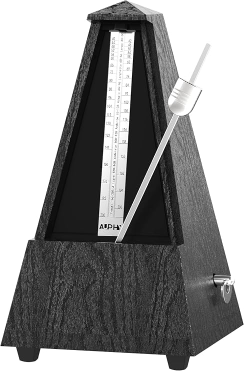 M360 AUPHY Mechanical Metronome with Accent Bell for Piano Violin Guitar Drums Saxophone etc,Classic Pyramid Design,Multiple Beat Modes Range Tempo(40-208BPM) Easy to Use, Black Woodgrain
