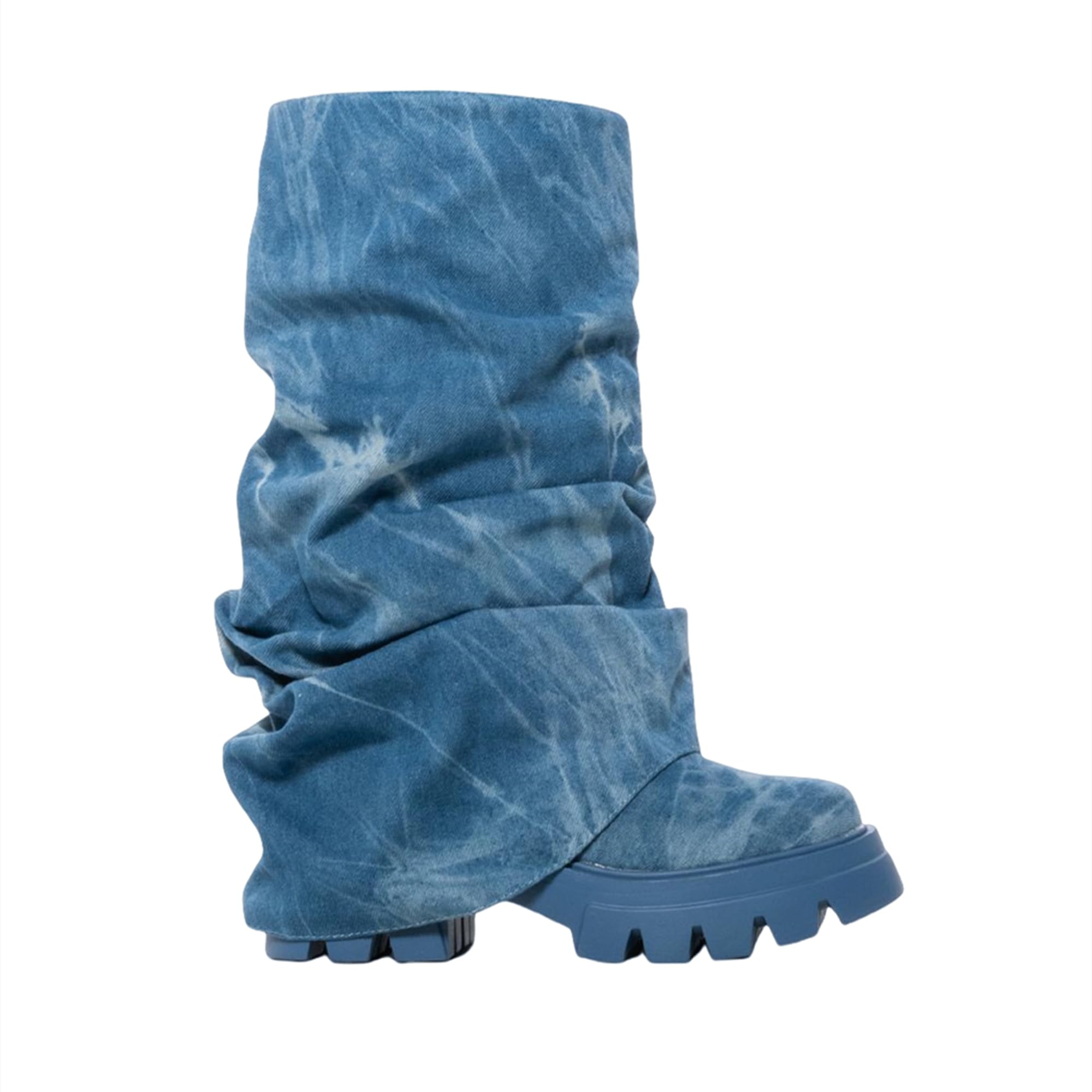 Women's Metallic Mid Calf Pull-On Fit Boots Scrunched Foldover Chunky Platform Sole Rounded Toe Booties