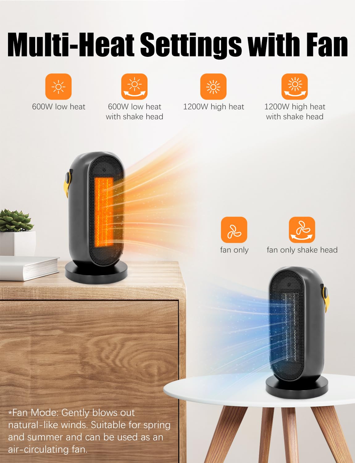 Fan Heater Portable Space Heater 600 1200w Ptc Electric Heater
