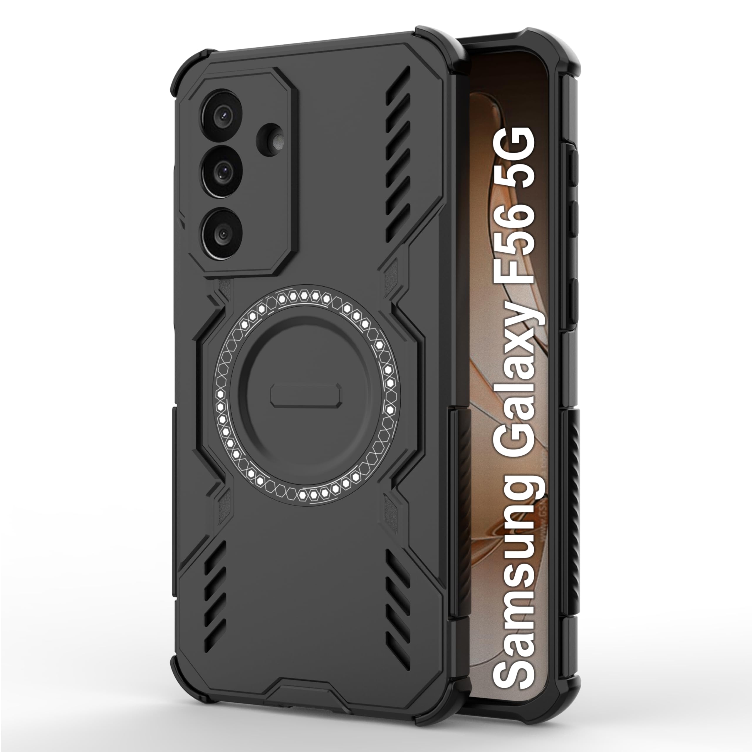 amazon basics Back Case Cover for Samsung Galaxy F56 5G | Magnetic Case with Built-in Metal Ring | Supports Mag-Safe Cha