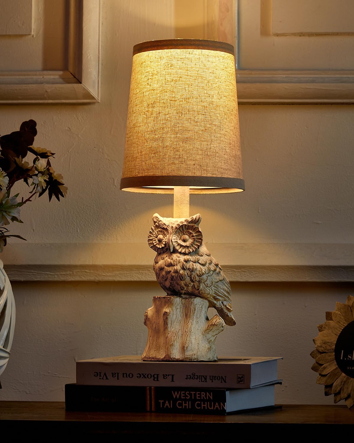 G-SAFAVA 14.25" Small Table Lamp for Living Room Farmhouse Bedside Resin Single Lamp with White Owl Lamp Shape for Bedroom Retro Rustic Nightstand Lamp