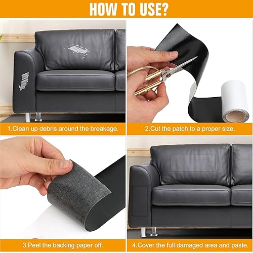 Miniatura 6 de ILOFRI Cinta de parche de reparación de cuero liso de 17 x 60 pulgadas para asiento de automóvil, kit de parches de reparación de cuero y vinilo