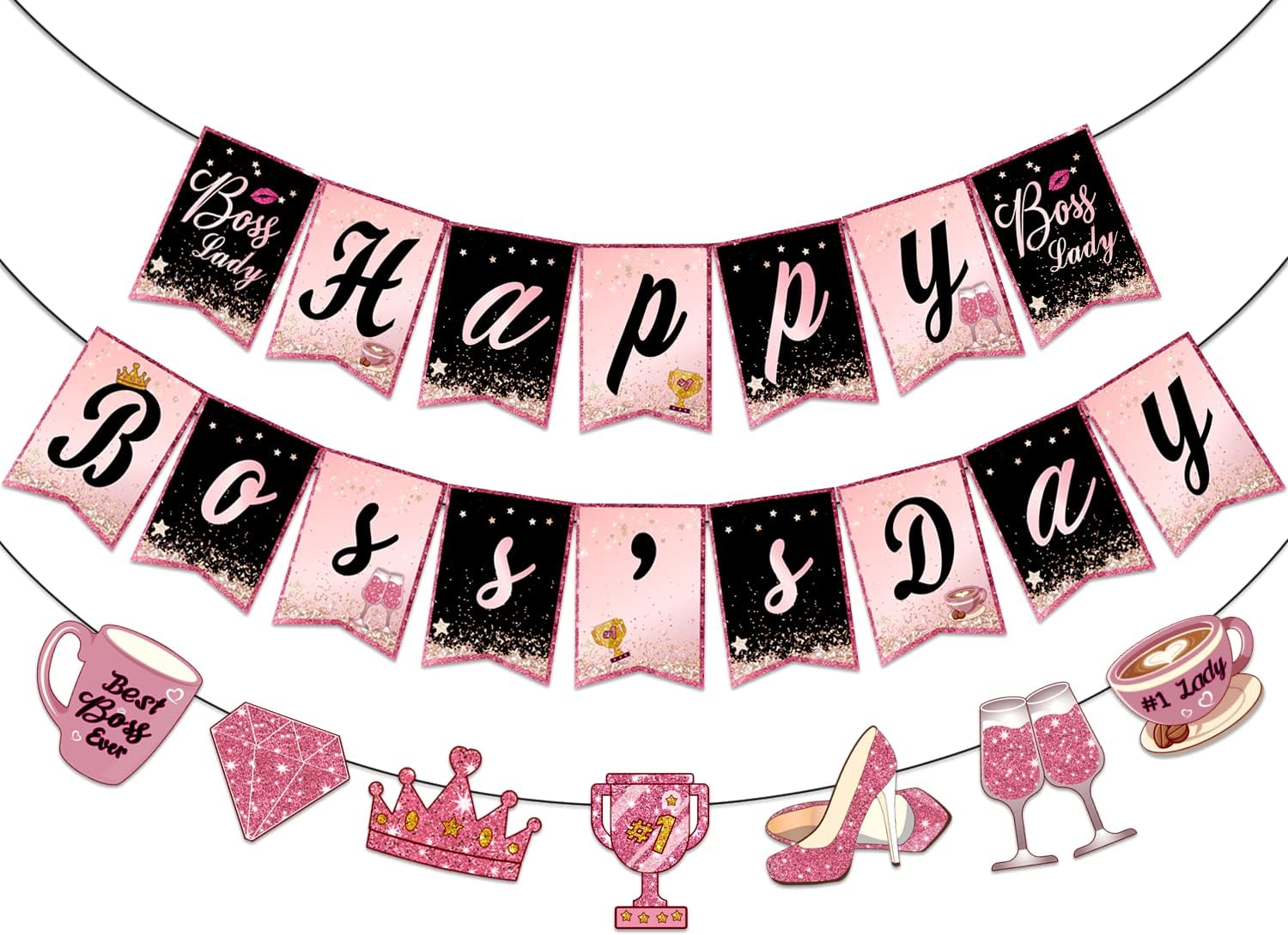 Amazon.com: Boss Day Banner,No-DIY Glitter Happy Boss Day Decorations ...