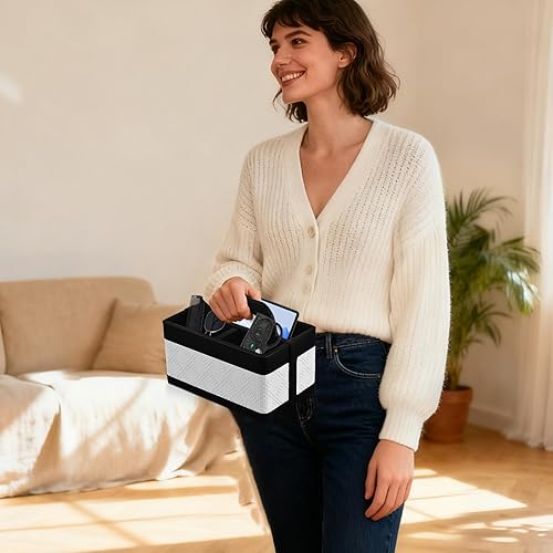 Miniatura 9 de Organizador portátil con asa, bolsa de piel sintética para tocador, baño, oficina, manualidades o suministros escolares, accesorio organizador de