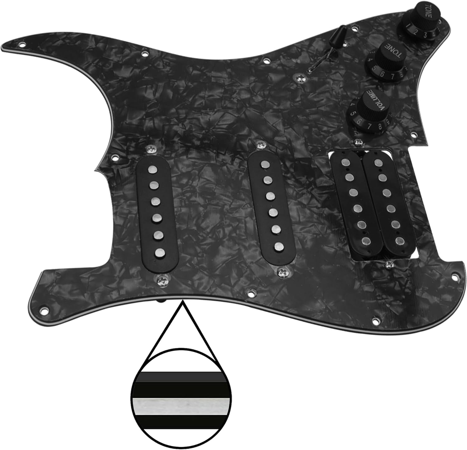 11-Hole 3-Ply SSH Prewired Loaded Pickguard Humbucker Pickups Set Compatible with Fender Stratocaster Squier Electric Guitar (3Ply Black Pearl)