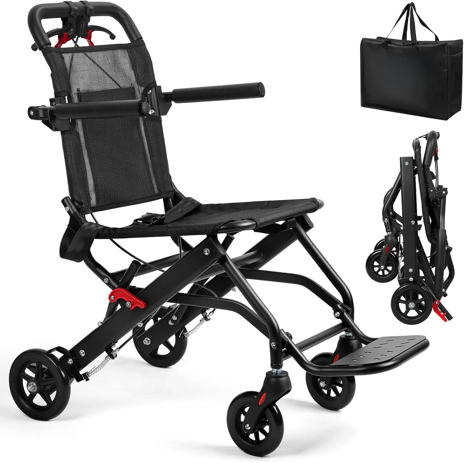 YGNVMCXJG Lightweight Transport Wheelchair, Transfer Wheelchair Lightweight Foldable for Adults, Portable Travel Wheelchair