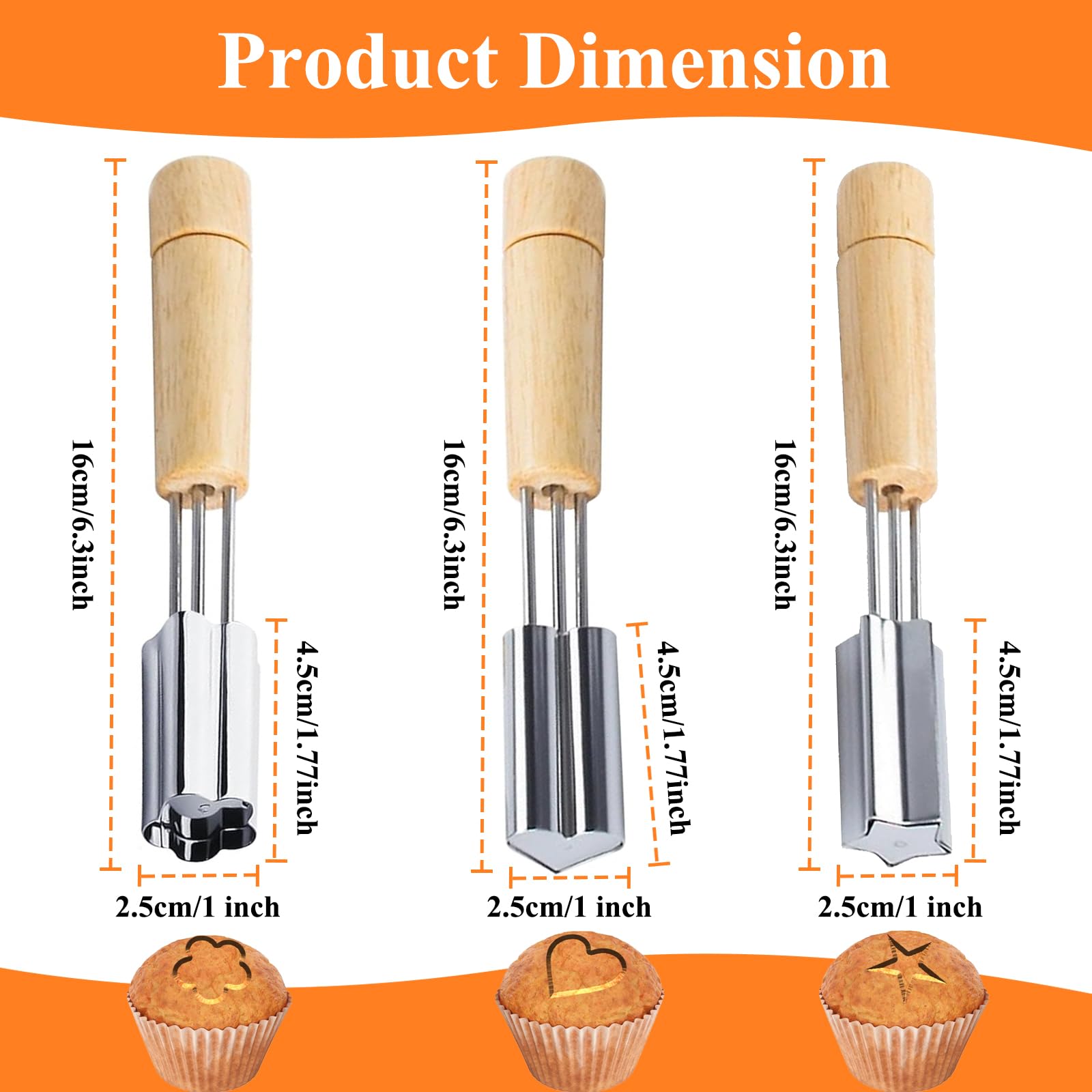 Cupcake Corer,3Pcs Stainless Steel Flower, Star, Heart Shapes cupcake hole cutter for filling,Reusable Filling,Decorating Tool for Baking Cupcakes and Cookies