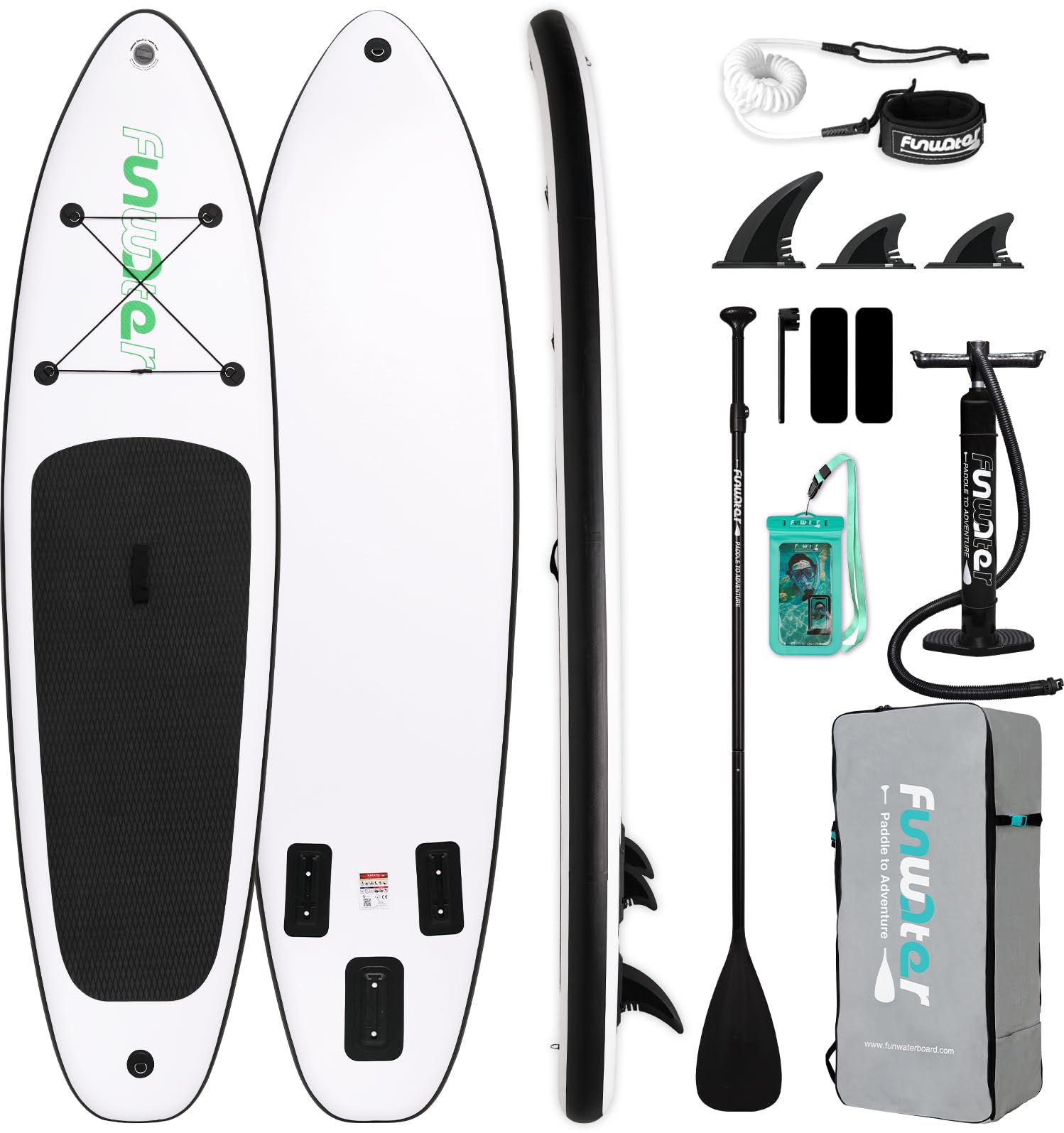 FunWater Tavola SUP Gonfiabile Ultra Leggera - Accessori Completi Pagaia Regolabile Pompa Zaino Leash Pinne Ideale per Tutti i Livelli