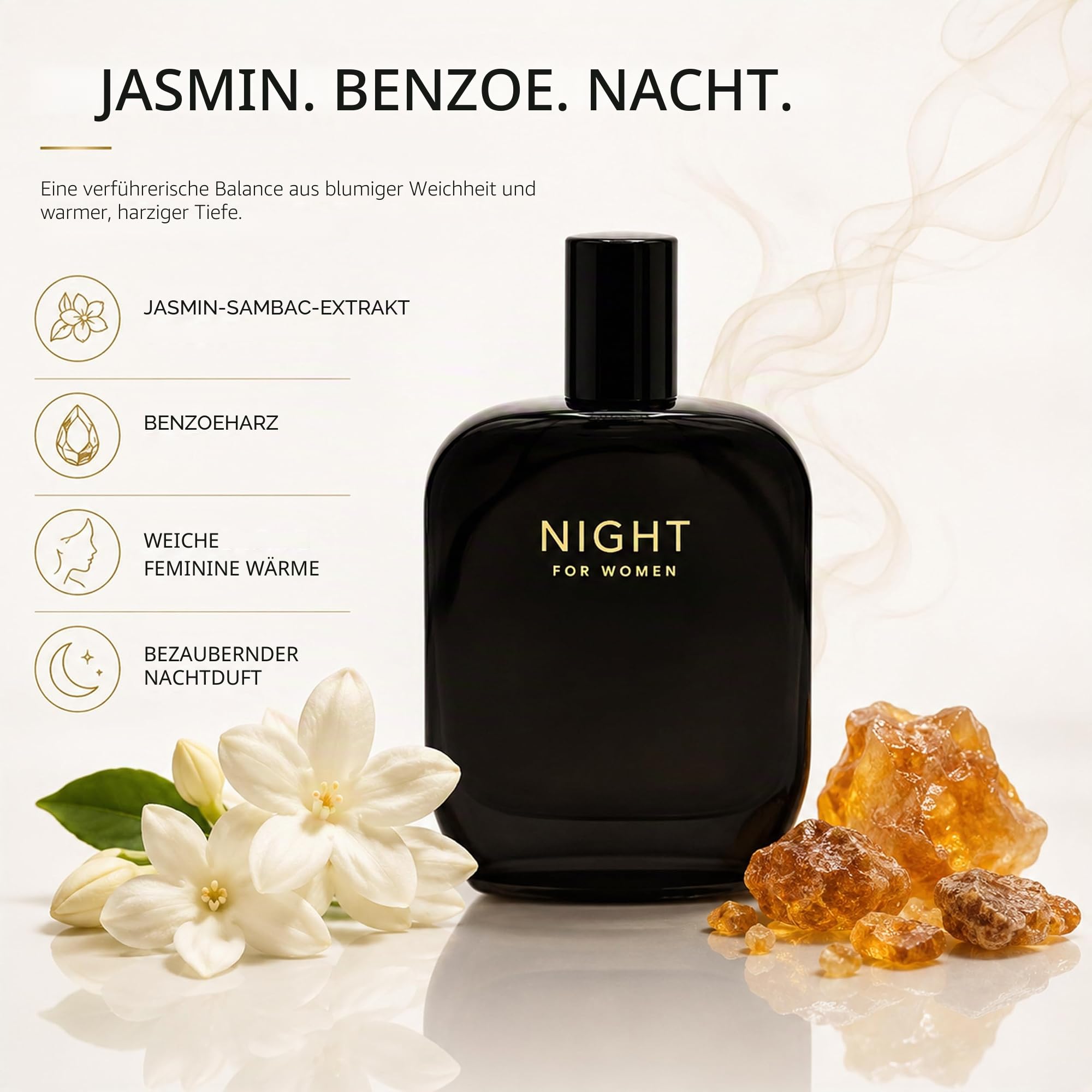 Fragrance One | Jeremy Fragrance NIGHT for Women | luxuriöser Damenduft | Jasmine & Benzoin Explosion | Eau de Parfum für Damen | Langanhaltend | Ideal für die Abendverführung | 50 ml Luxusflakon | Extrait de Parfum von Jeremy Fragrance, warmer blumiger o