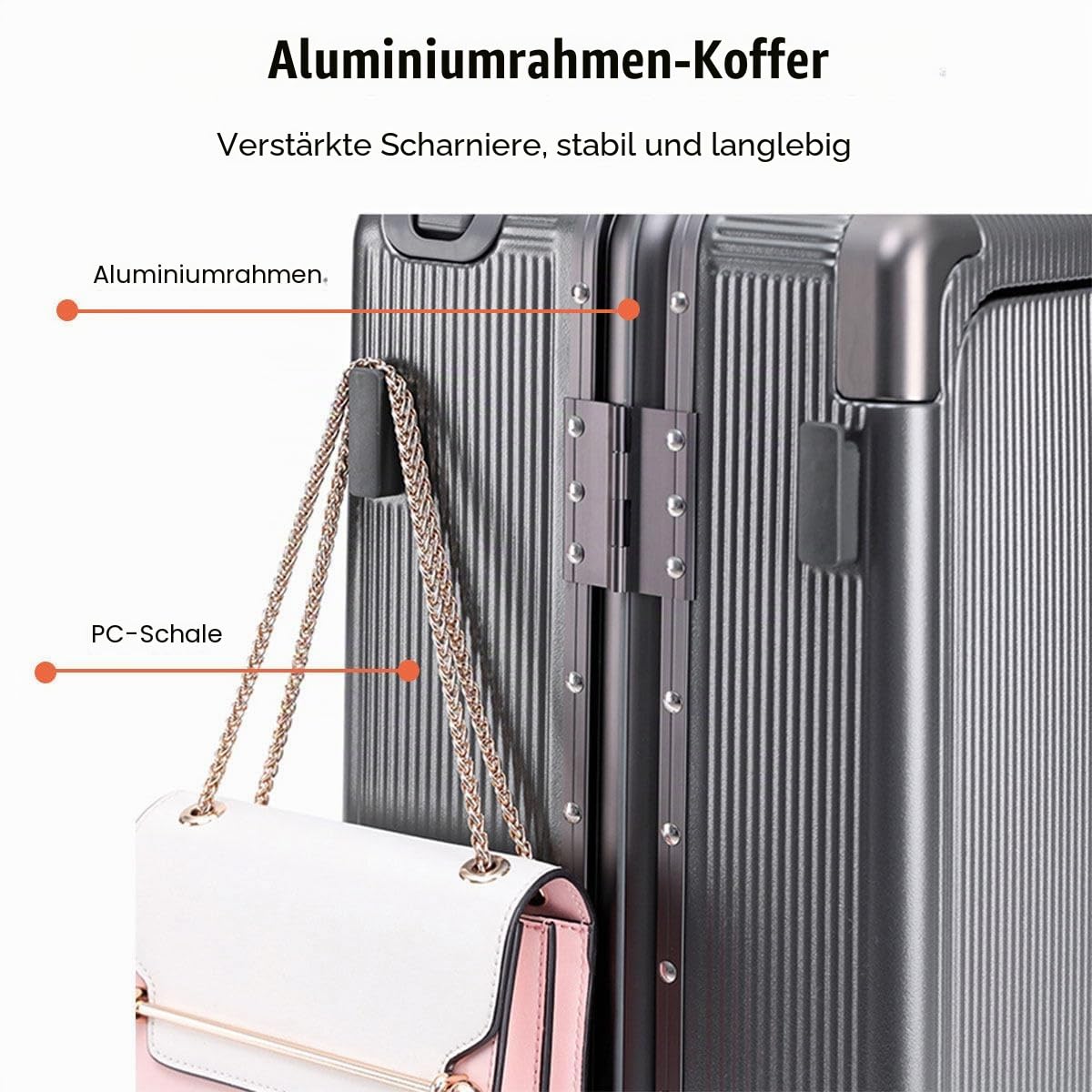 BEITH Koffer Handgepäck, BS849-2 Reisekoffer mit Getränkehalter, USB, Type-C, Aluminiumrahmen Hartschalenkoffer, PC Hülse, Breite Hubstange, TSA-Zollschloss, Vorne zu öffnen, 360° TPU Silent Rollen