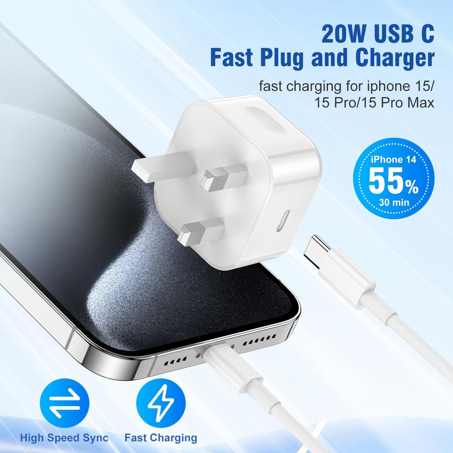 2Pack for iPhone 17 16 15 Charger, USB C to USBC Charging Cable and 20W Apple Fast Charger Plug for iPhone 17 Air/16 Pro/16 Pro Max/16e/15 Pro/15 Plus/iPad Pro Air/Mini - 2