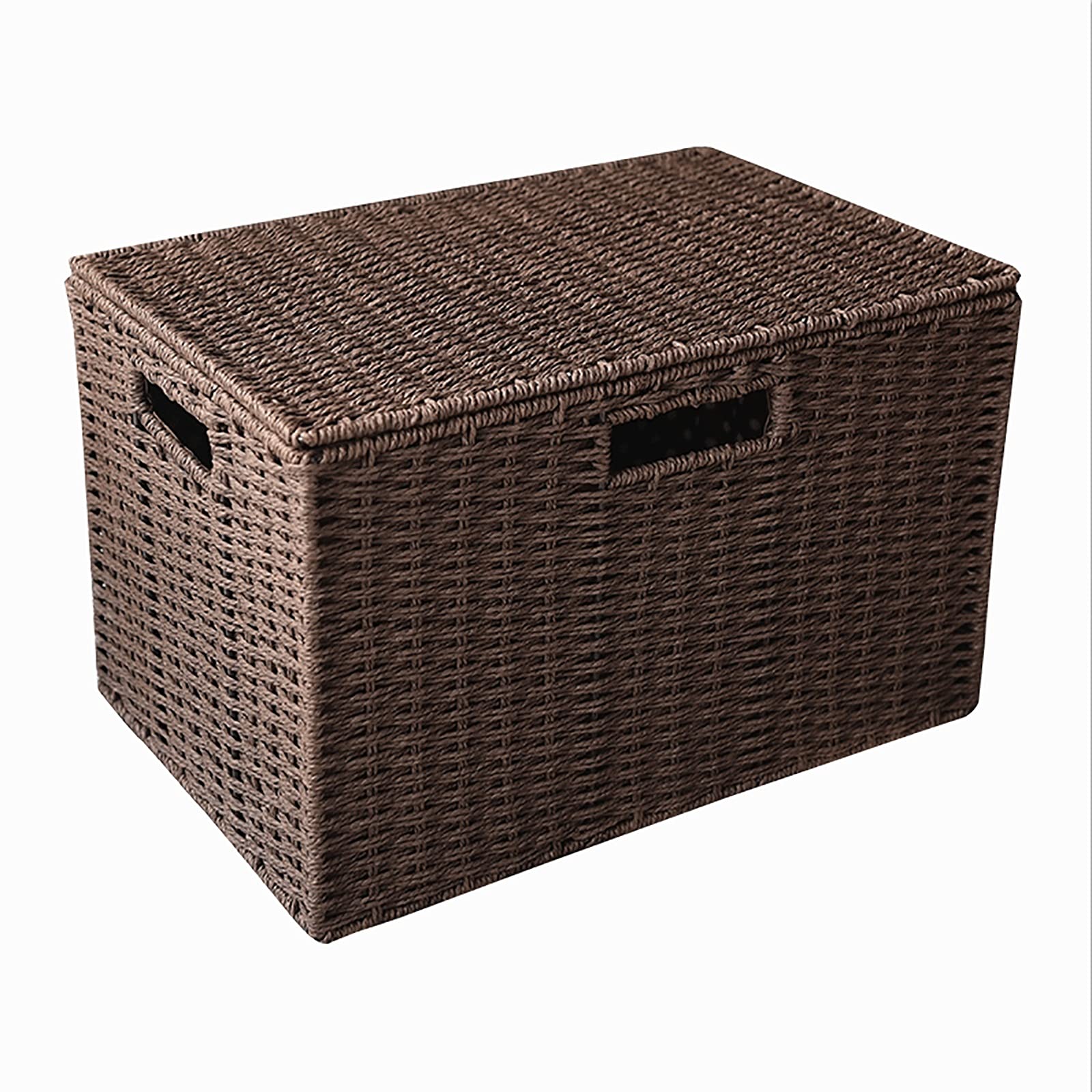 Cesta de almacenamiento de ratán con tapa, 35 x 24 x 19 cm, hierba tejida para el hogar, organizador decorativo rústico, para armario, lavandería o sala de estar. Solución de almacenamiento