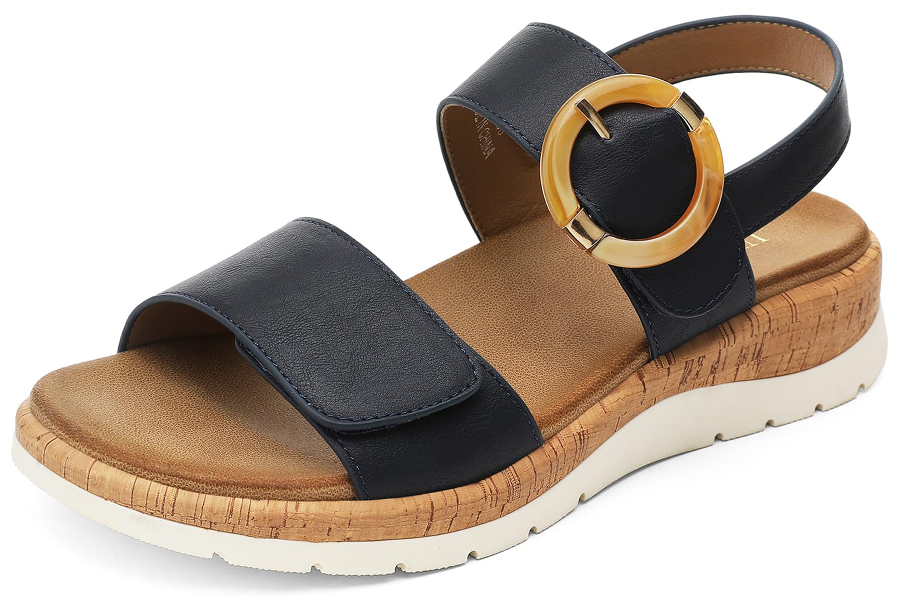 UBFEN Womens Low Wedge Walking Sandals with Arch Support | Comfortable Cushion Insole, Lightweight, Open Toe, Adjustable Straps, Dressy Sandal, Everyday, Vacation