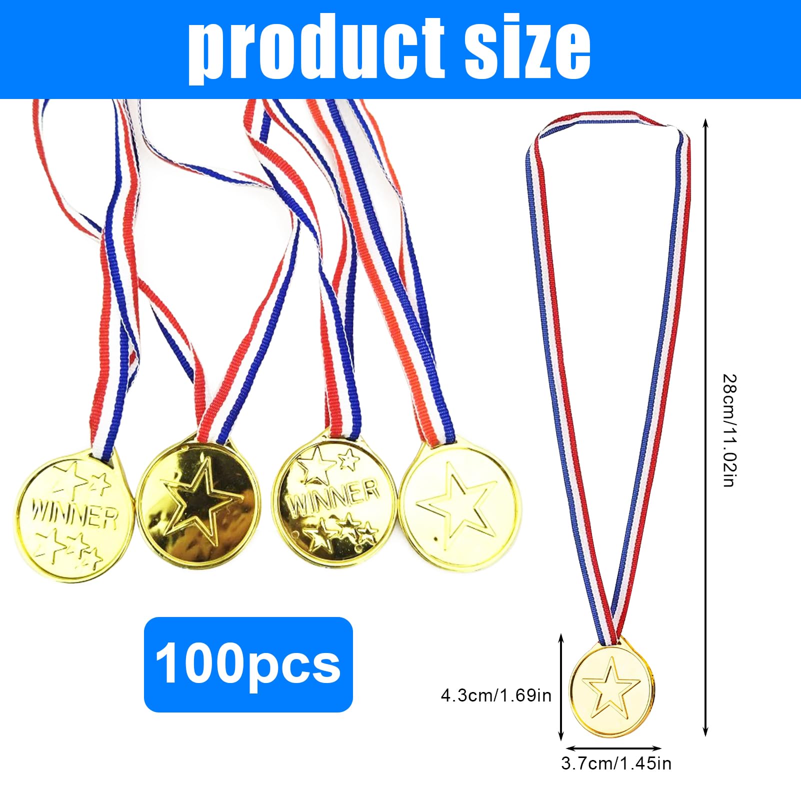 HOMURY Medaglie d'oro per bambini, 100 pezzi vincitori medaglie d'oro, medaglie vincitori dorate, medaglie vincitori dorate per bambini
