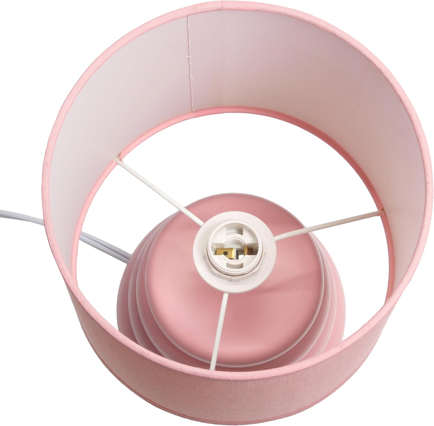 Simple Designs LT1168-RPK 12.68" Chic Glow Mini Stacked Ceramic Table Lamp, Monochromatic Fabric Shade, Small Accent Light, for Bedroom, Office, Living Room, Minimalist Decor, Pink