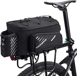 ROCKBROS 13L Waterproof Bike Bag with Expandable Sides, Internal Organizers, Reflective Strips &amp; Tail Light Compatibility - Durable, Protective, Easy to Install for Commuting &amp; Long Rides