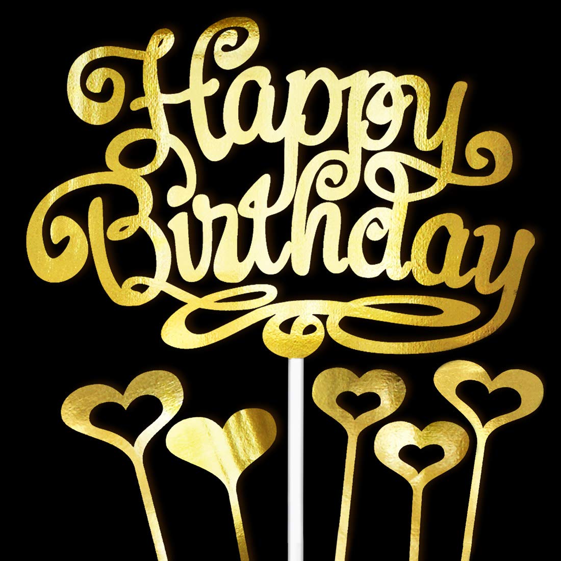 Happy Birthday Cake Topper Set – Goldene Kuchen-Deko Mit 5 Herzen & 'Happy Birthday'-Schriftzug, Aus Fester Pappe