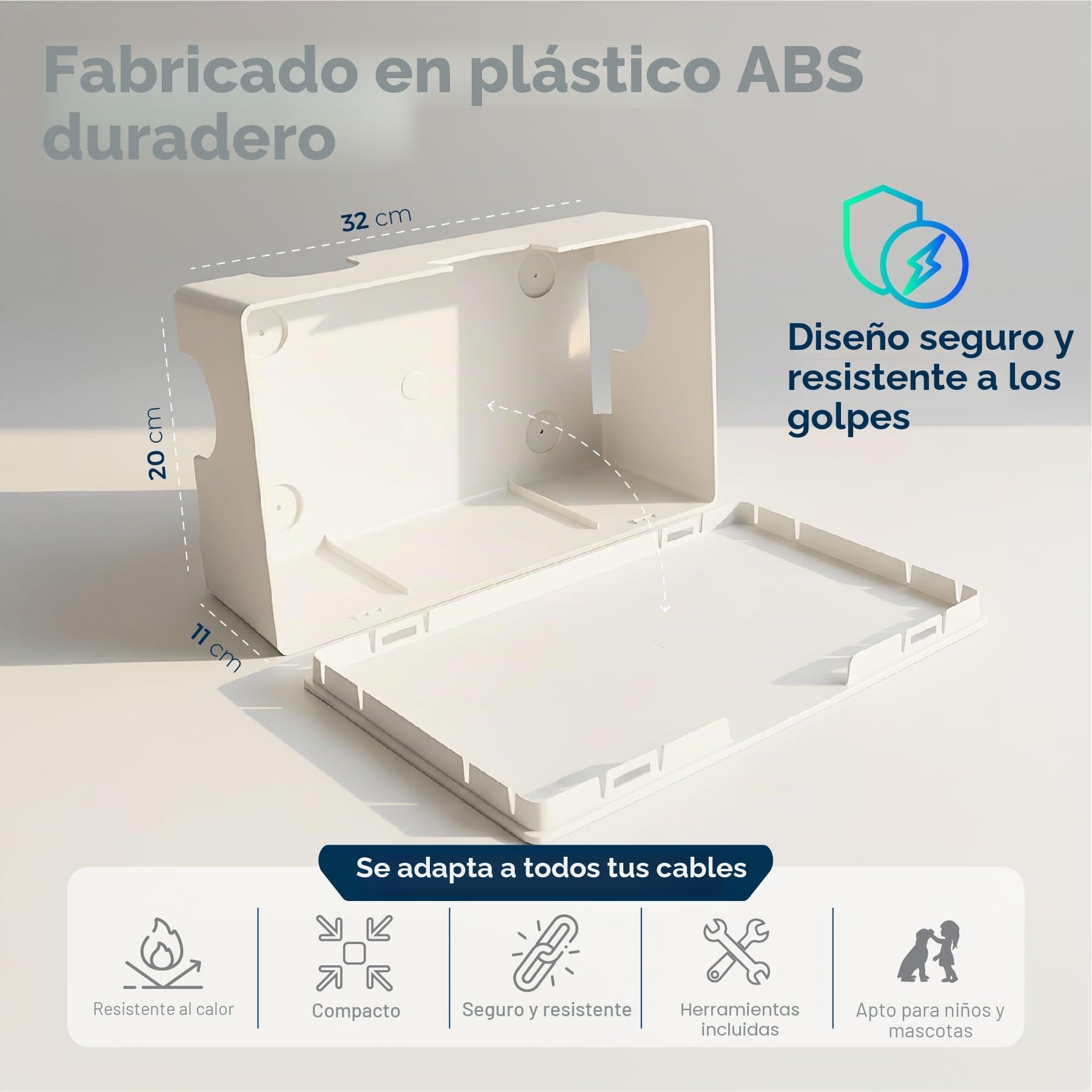 Caja de gestión de Cables para Cables, Elegante y Duradera Caja organizadora de Cables para Ocultar Cables y regletas, Caja de Cables de Montaje en Pared (Blanco)