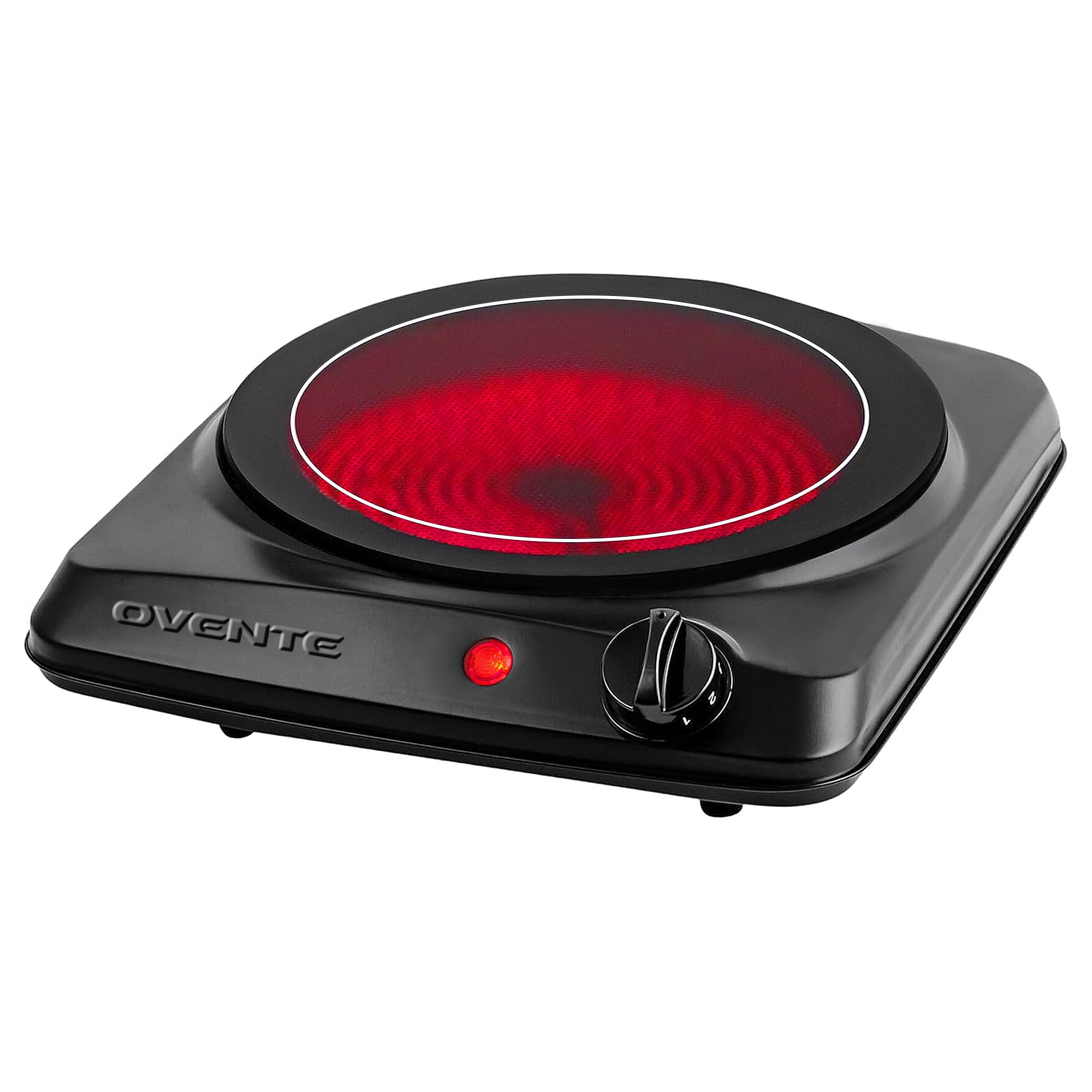 OVENTE Countertop Infrared Single Burner, 1000W Electric Hot Plate with 7” Ceramic Glass Cooktop, 5 Level Temperature Setting & Easy to Clean Base, Compact Stove for Home Dorm Office, Black BGI101B