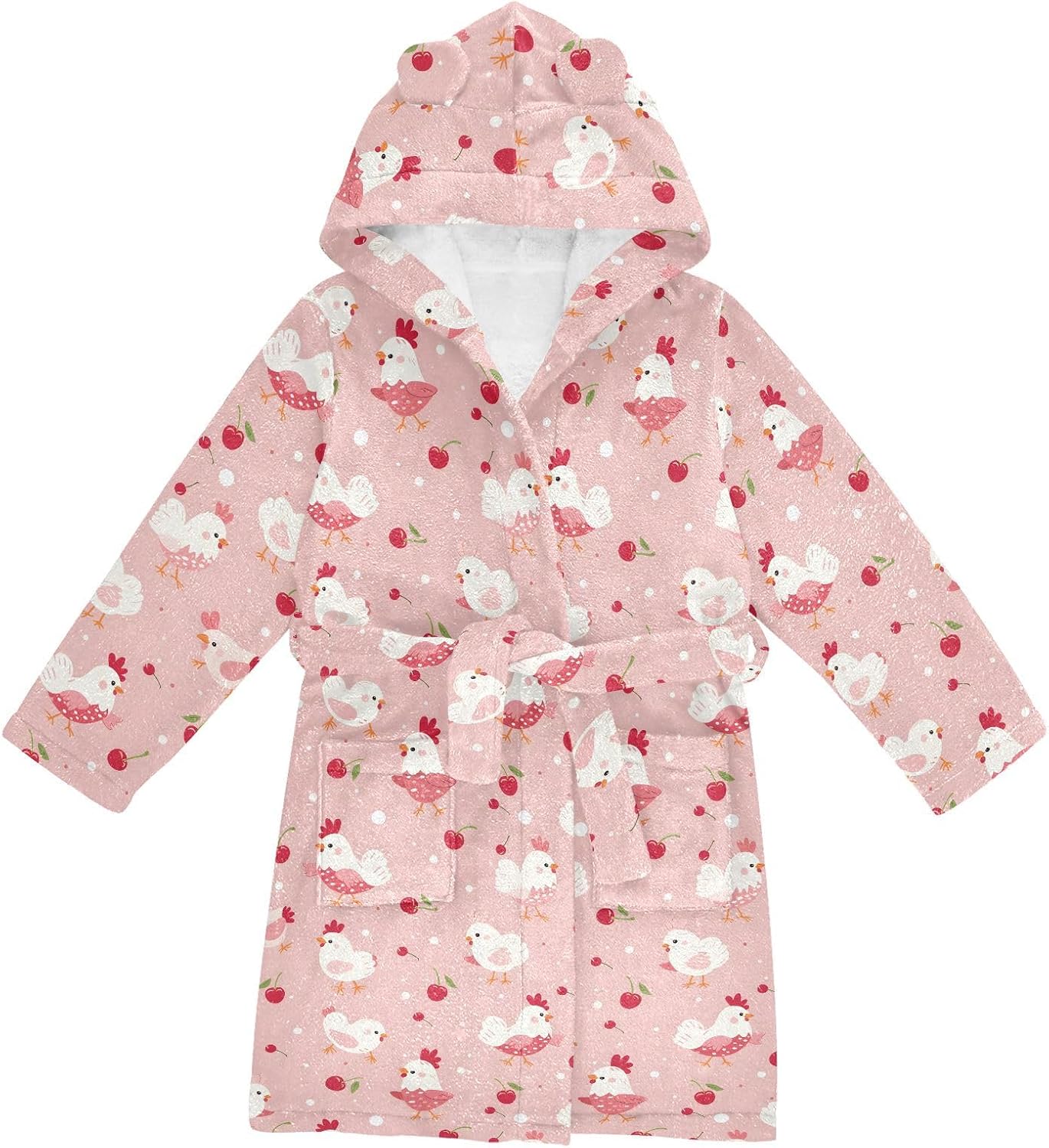 senya Cute Chicken with Cherry Toddler Hooded Bathrobe Kids Soft Plush Bath Towel Robes for Boys Girls 2-12 Years
