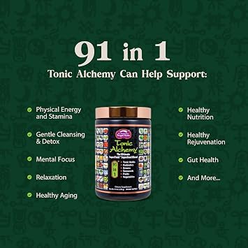 Dragon Herbs Tonic Alchemy Superfood Greens Powder - Single Serve Packet - 91 Ingredients: Tonic Herbs, Ashwagandha, Mushrooms, Prebiotics, Probiotics, Super Greens, Seaweeds, Fruits, Spirulina