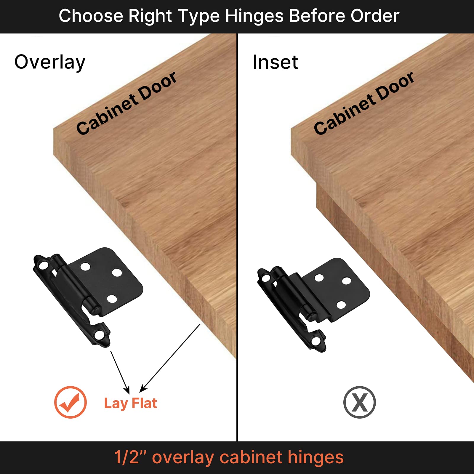 homdiy 24 Pairs (48 Units) Black Hinge Self Closing Kitchen