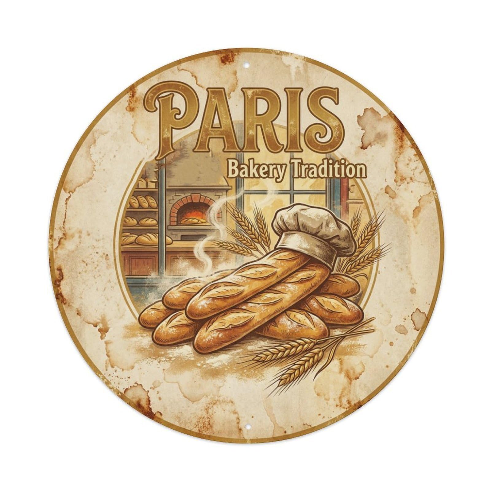 Olhnbad Style Baguette Bakery Tradition Culture Paris Travel Cuisine Metal Tin Sign