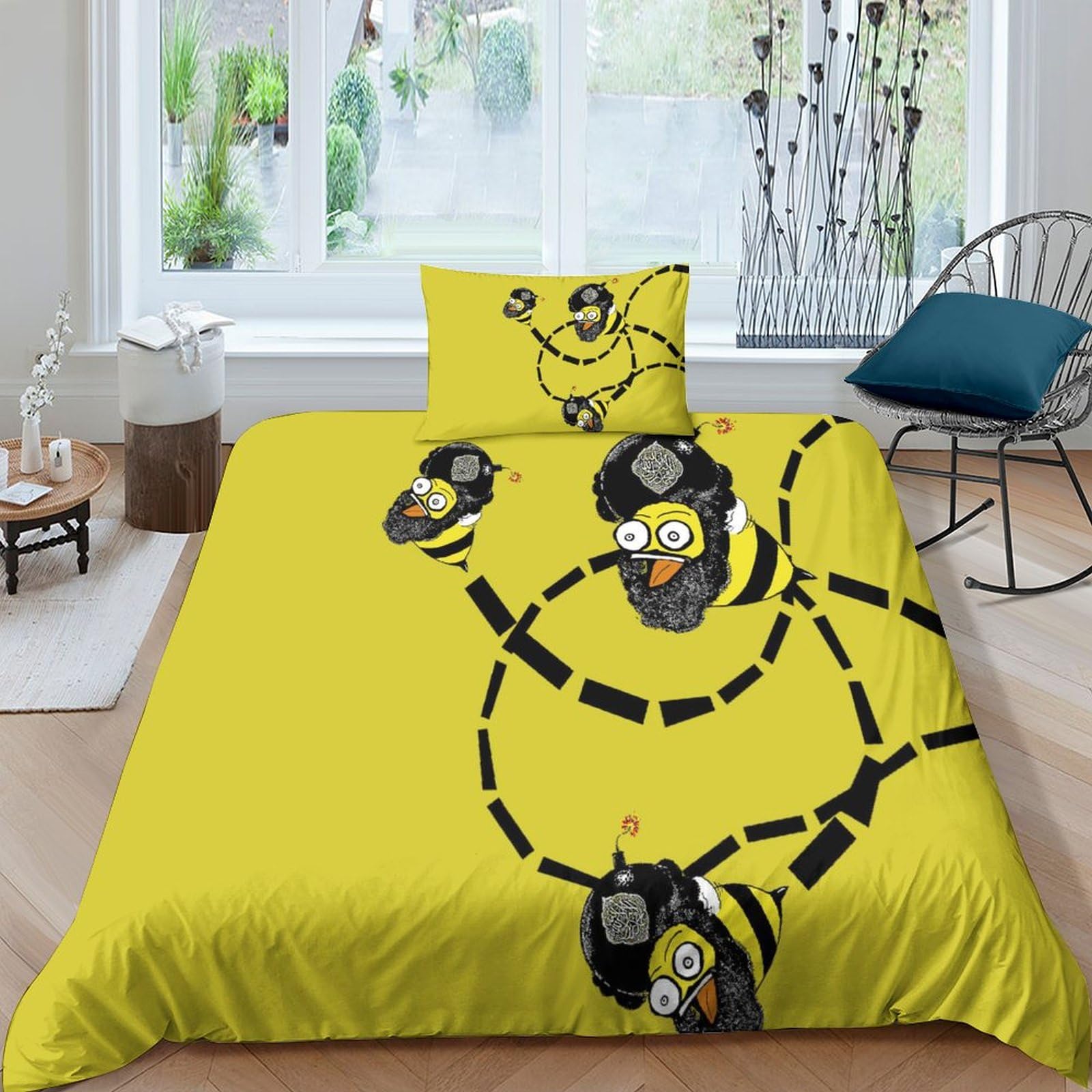 Housse de couette abeille infroissable avec fermeture éclair parure lit 135x200
