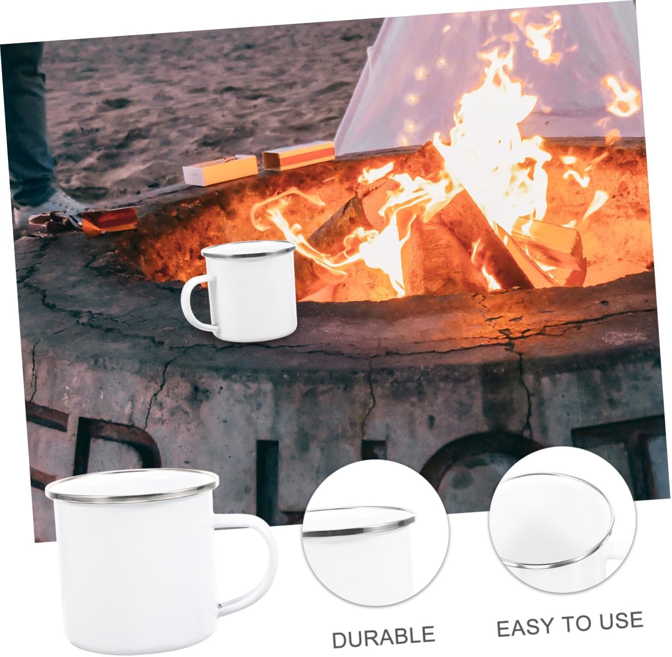 VANZACK Enamel Camping Mug 350ml Portable White Metallic Rim Enamel Coffee Cup Lightweight Sturdy Outdoor Travel Water Cup