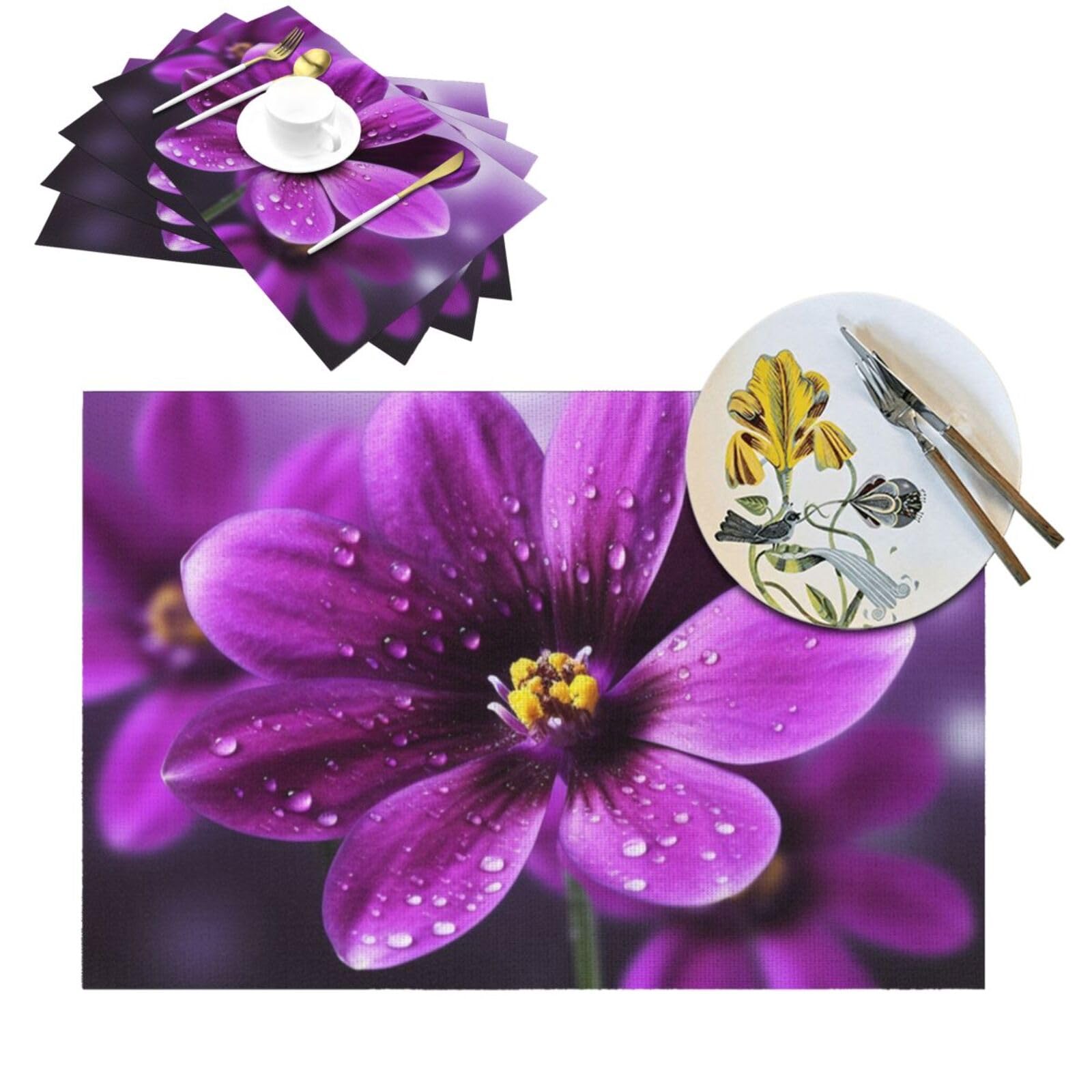Set de table PVC résistant chaleur lavable violet pour cuisine et salle à manger