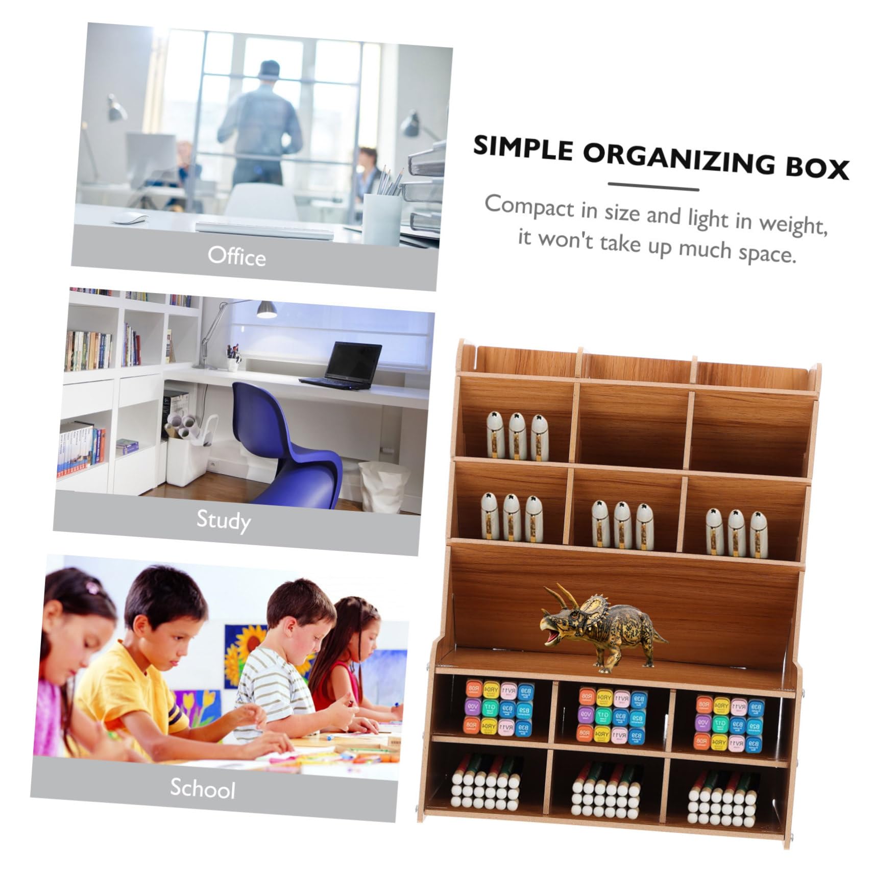Contenedor de Madera para Bolígrafos de Escritorio Múltiples Divisiones, Tamaño Mediano, Diseño Modular para Organización Práctica, Adecuado para Oficina y Escritorio Escolar