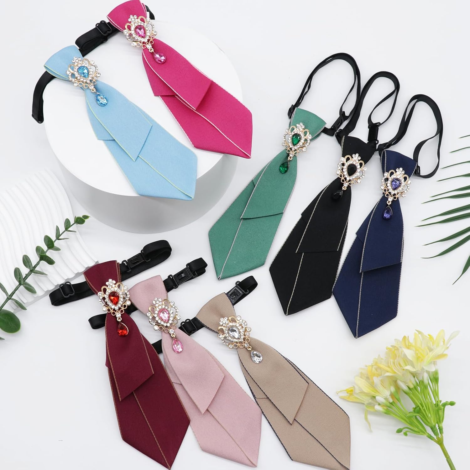 Crystal Pre-tied Womens Tie, Adjustable Neckties for Daily Party | Rhinestone Crystal Pendant, Clip-on Pre-tied, Adjustable Strap, Easy-Care Polyester, Multicolor, Office Party Formal Events