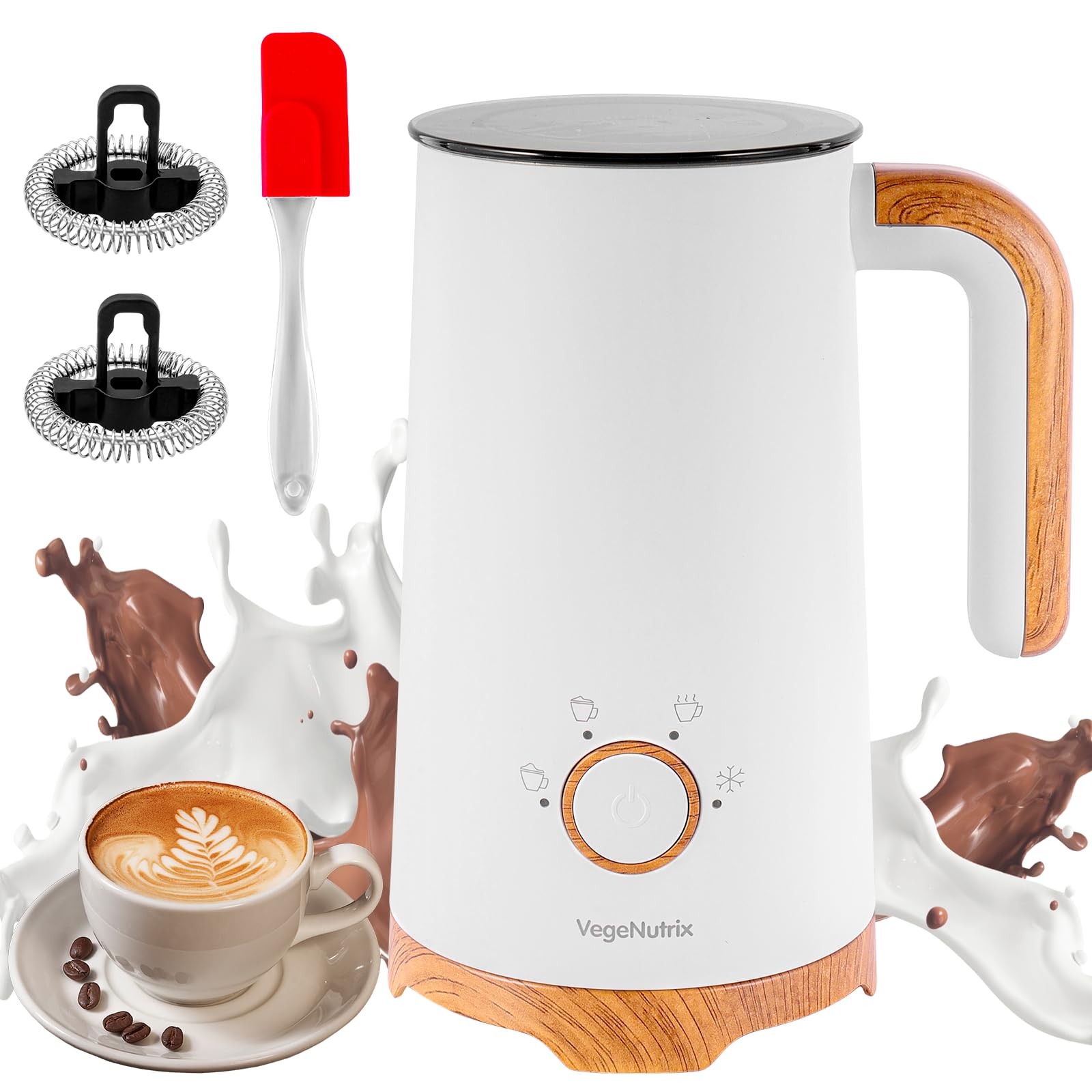 Elektrischer Milchaufschäumer, Automatischer Warm- und Kaltschaumbereiter und Milchwärmer (4-in-1) mit 2 Schneebesen für Latte Macchiato, Cappuccino, Macchiato, heiße Schokolade und Kaffee