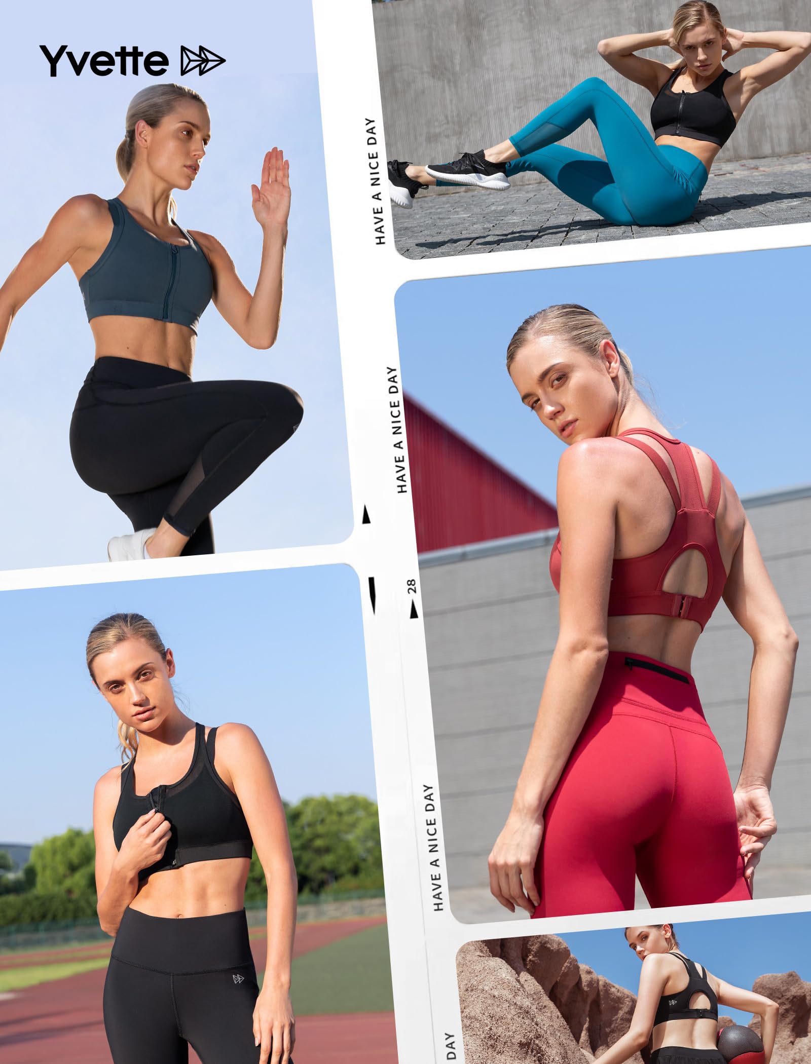 Yvette Reggiseno Sportivo da Donna Chiusura Anteriore Supporto Forte Doppie Cinghie Seni Grandi Schiena da Corsa Imbottita per Il Fitness Yoga Corsa Jogging