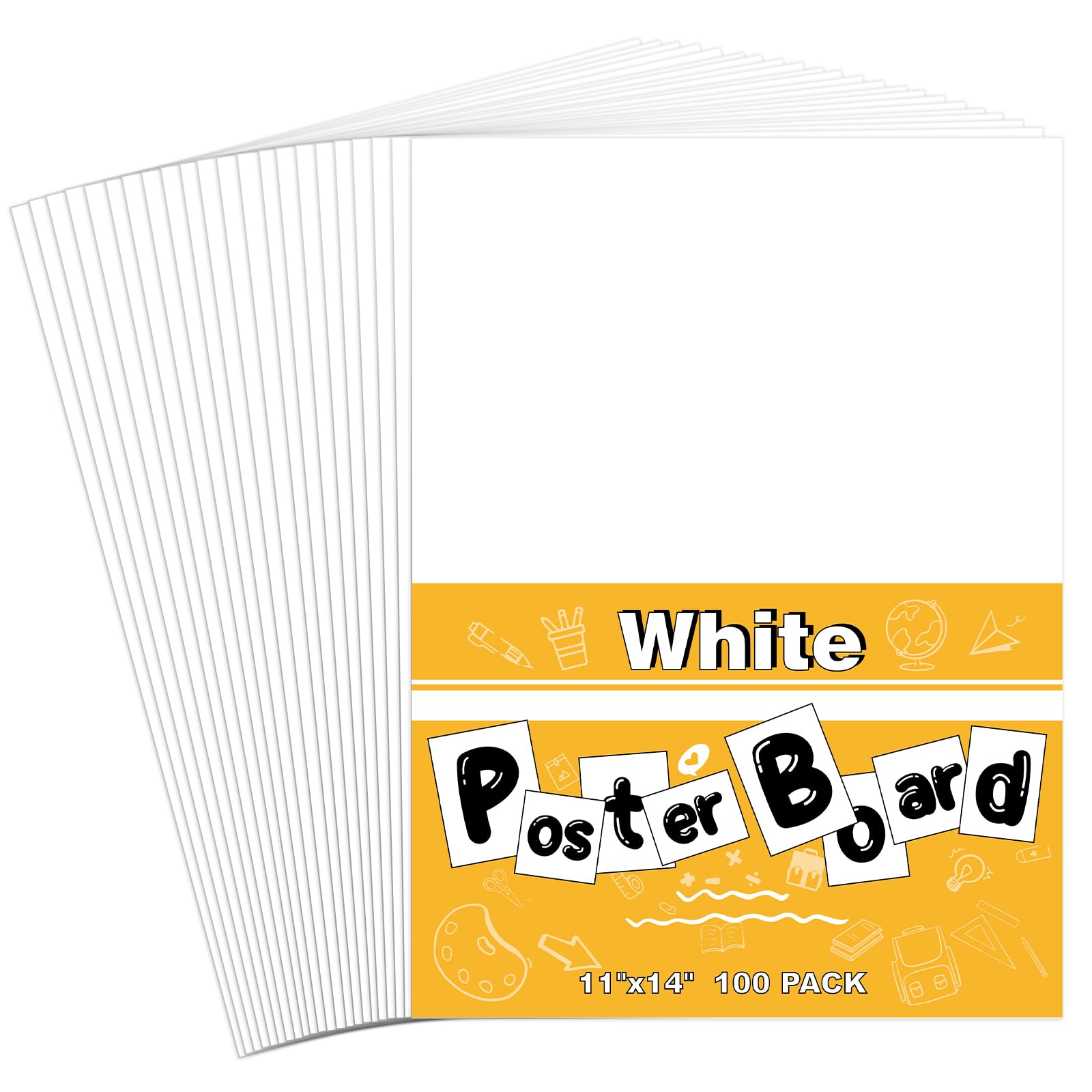 100 Pack White Poster Boards, 11"x14" White Poster Paper Heavyweight Poster Board Bulk Blank Poster Board for Art Display Board,Classroom Use,School Craft Project,Presentation Drawing